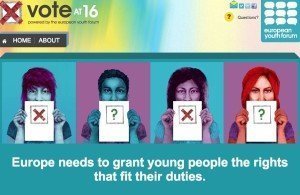 Blick auf die Internetseite der Initiative "Wählen ab 16". Ziel ist es, Jugendlichen mit größer werdenden Pflichten auch mehr Rechte zuzusprechen.