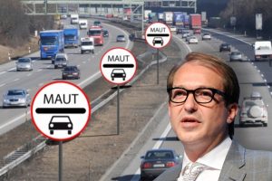 Der deutsche Verkehrsminister Alexander Dobrindt und seine Pkw-Maut. Fotomontage: dpa