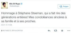 Twitter-Nachricht von Elio Di Rupo zum Tode von Stéphane Steeman.