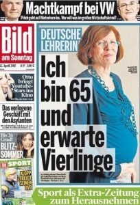 "Bild am Sonntag" berichtete am 12. April auf der Titelseite über die 65-jährige Lehrerin, die schon 13 Mal Mutter war und jetzt noch einmal Vierlinge zur Welt brachte.