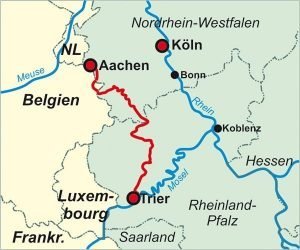 313 Kilometer von Aachen bis Trier. Karte: eifelsteig.de