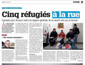 Ein Artikel in "La Meuse" über die vier ausgewiesenen Iraker, die Lothar Klinges für eine Nacht aufnahm.