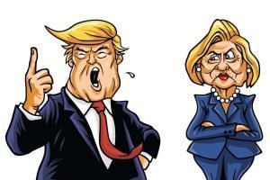 Donald Trump und Hillary Clinton aus der Sicht eines Karikaturisten. Zeichnung: Shutterstock