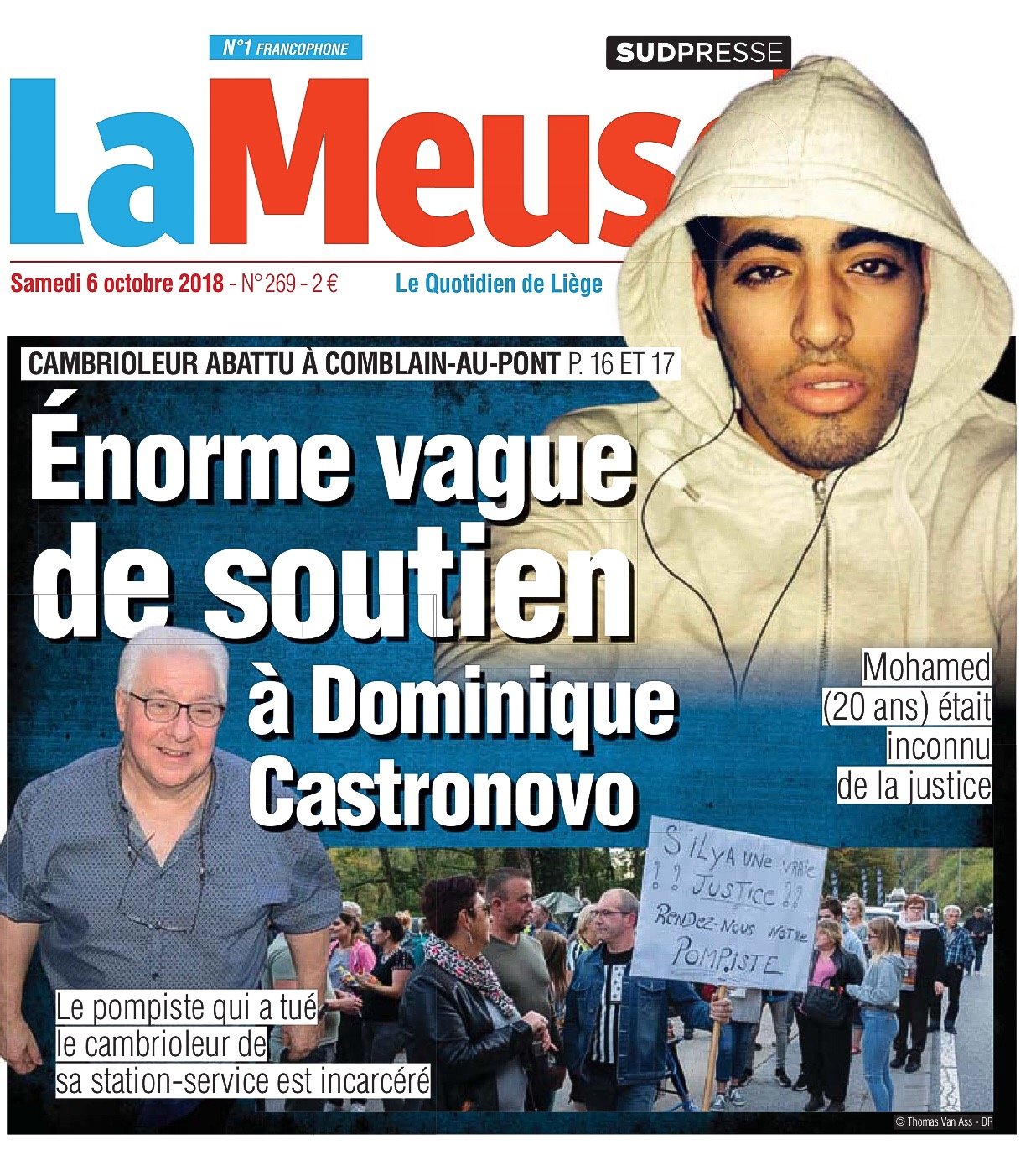 Schlagzeile der Tageszeitung „La Meuse“ am Samstag über Vorfälle an der Total Tankstelle von blain au Pont